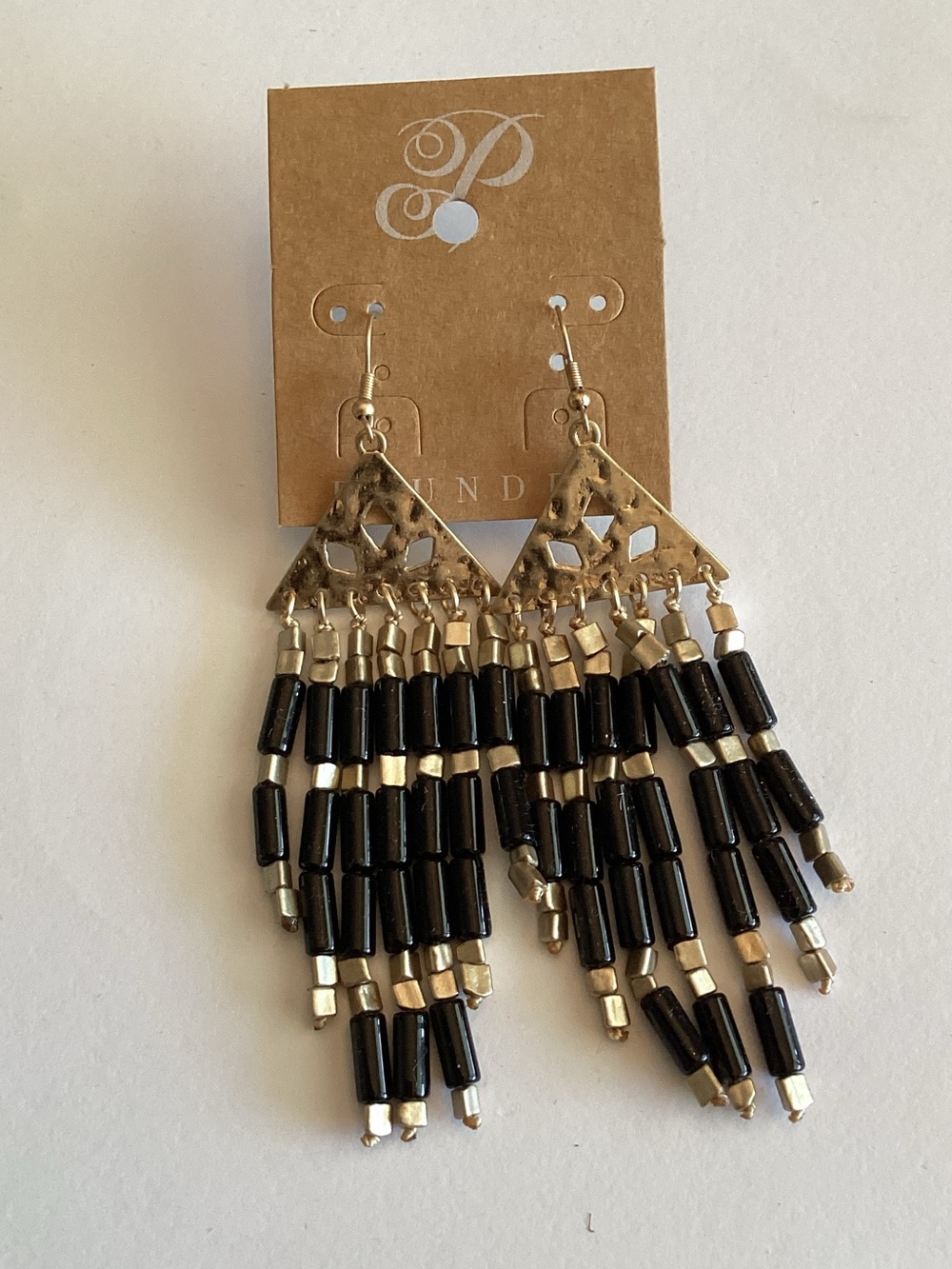 Plunder Black and Gold Beaded Fringe Earrings